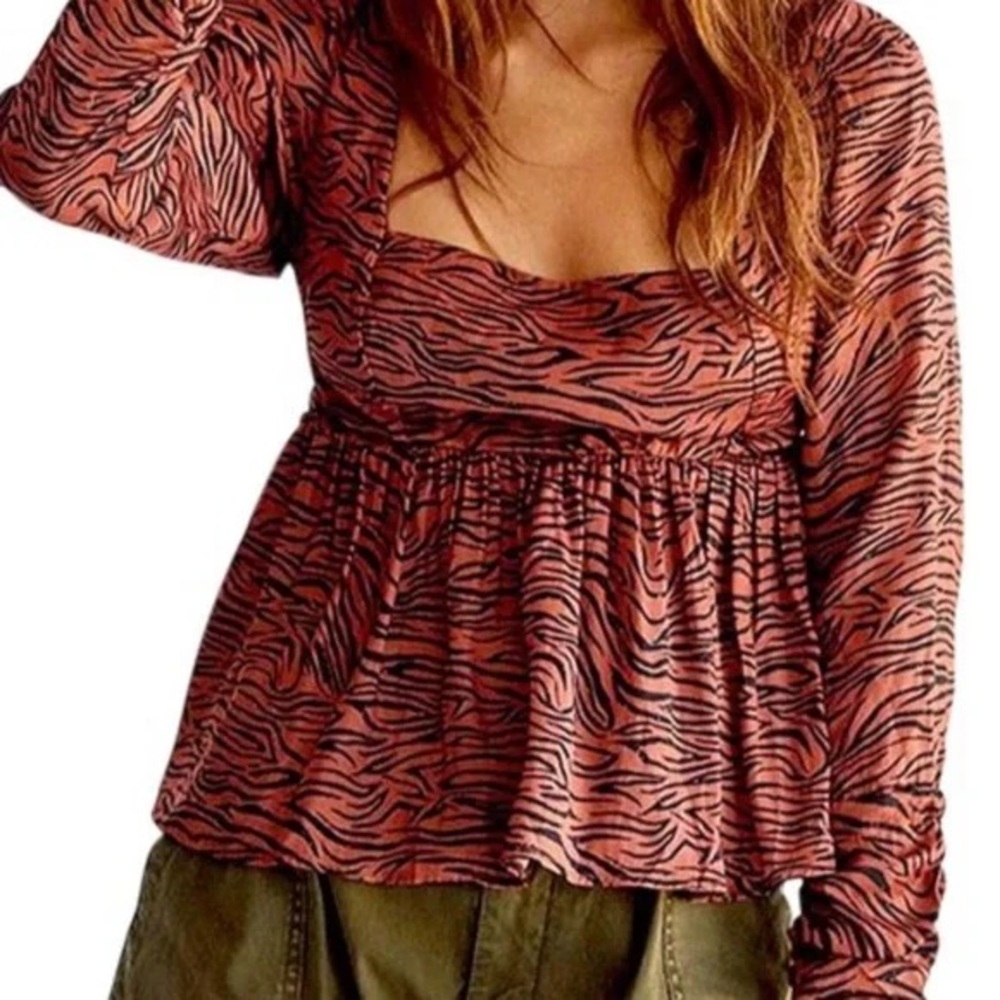 Free People Tiger Print Long Sleeve Top